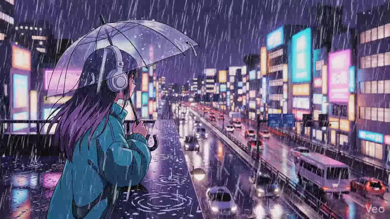 Calm Rainy Night 🌧️ Lofi Chillhop in Japanese Neon City