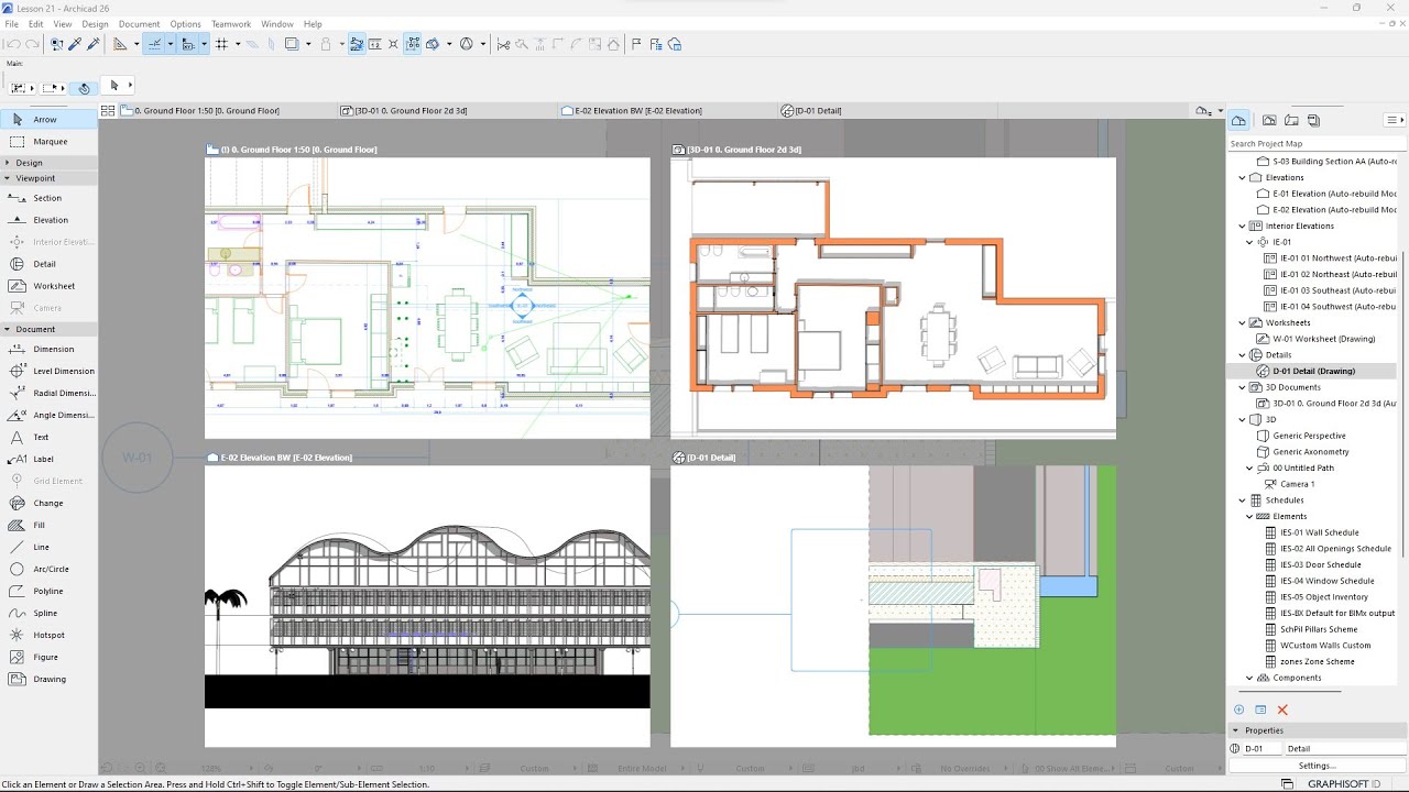 ARCHICAD - Lesson 21 - Project Views, Plans, Sections, Elevations, Details, Override and Customize