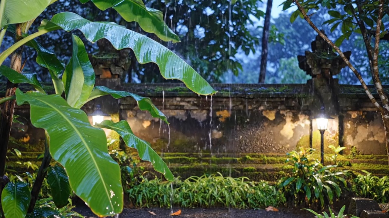 Rain on Tropical Leaves at Night 🌧️ 10 Hours Sleep Sounds