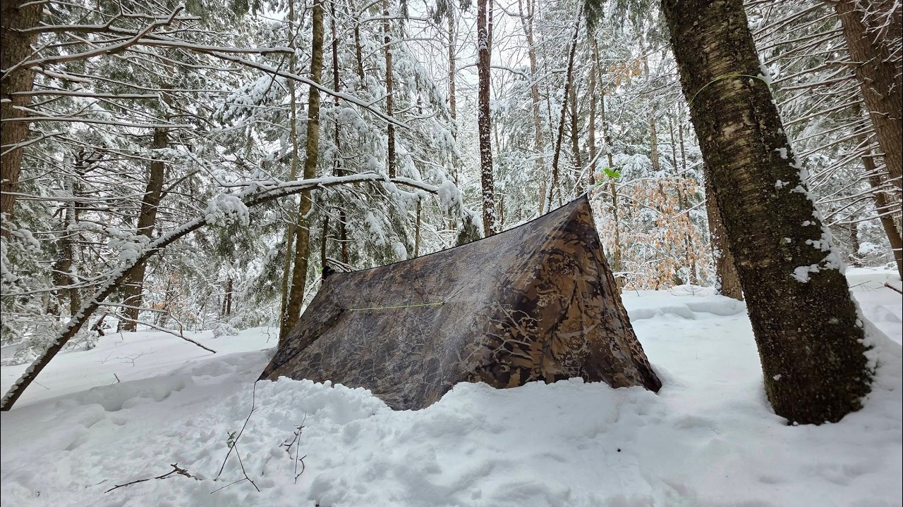 Winter Camping in a Snowstorm | Warbonnet Superfly Tarp #wintercamping #warbonnet #camping