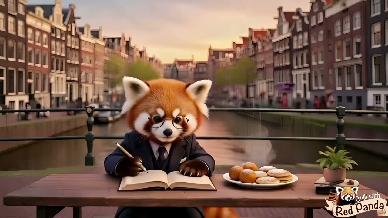 🦊✨ #ChillWithRedPanda in a café in Amsterdam ☕🇳🇱.