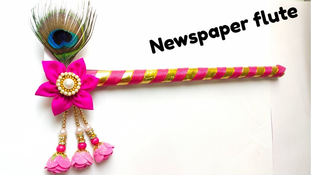 How to make Flute/Bansuri/Morali At home/ DIY Newspaper Flute for krishna/balgopal.