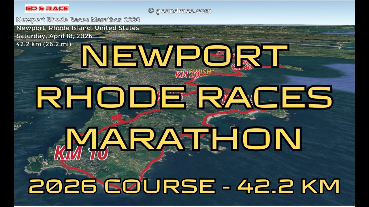 Newport Rhode Races Marathon 2026: 3D Video Course Map | 42.2 km - Newport