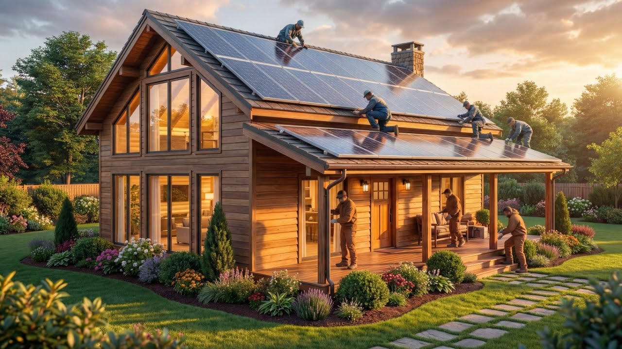 Building a Luxury Wooden House with Solar Panels | Real ASMR Construction