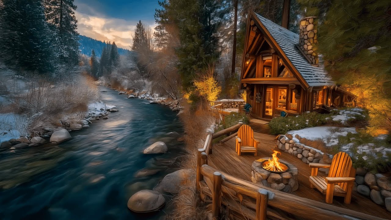 A Restful Winter Hideaway ❄️ Cabin Porch Firepit along a Tranquil River & Birdsong