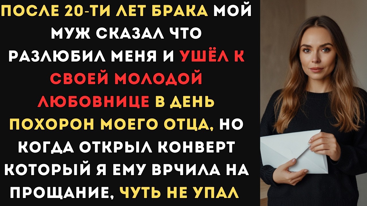 Спустя 20 лет брака, мой муж ушел к молодой любовнице в день похорон моего отца. Моя реакция...