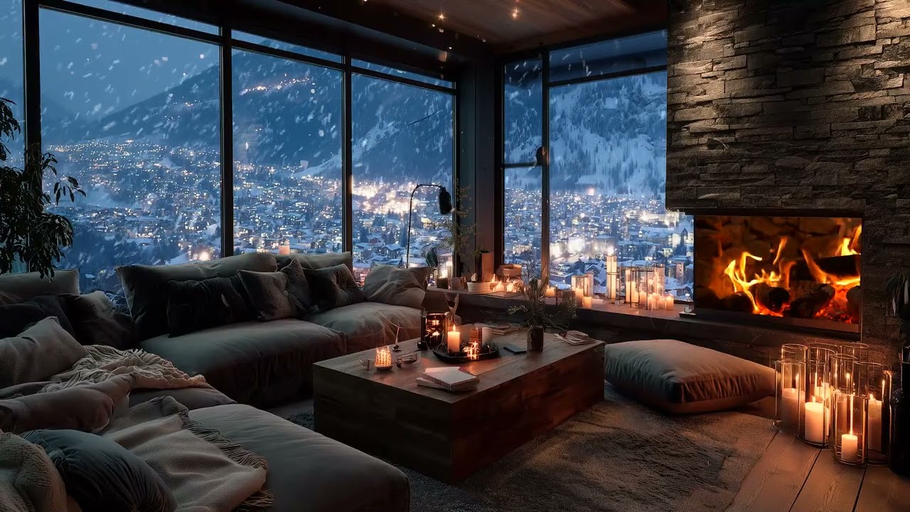 Snow Falling Outside White Lounge | Gentle Piano Music for Deep Sleep & Focus