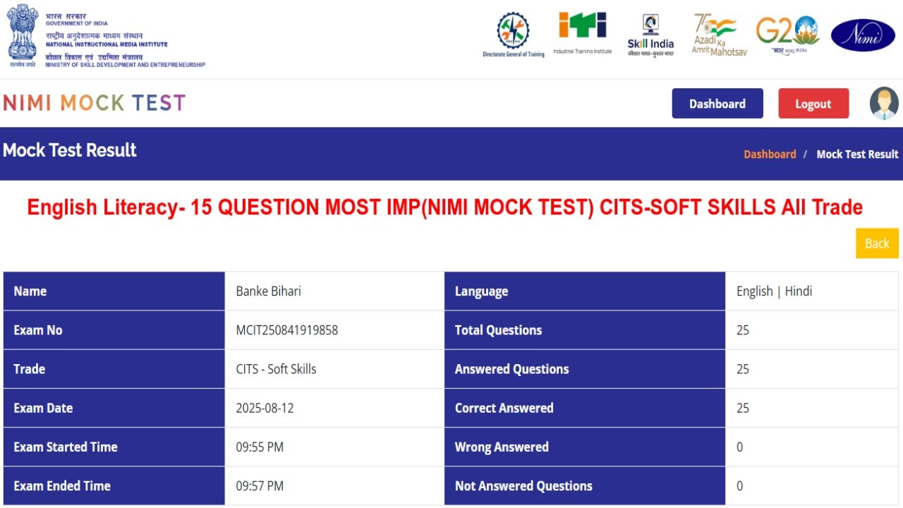 English Literacy- 15 QUESTION (NIMI MOCK TEST) CITS-SOFT SKILLS All Trade सभी ट्रेड के लिये हैं |