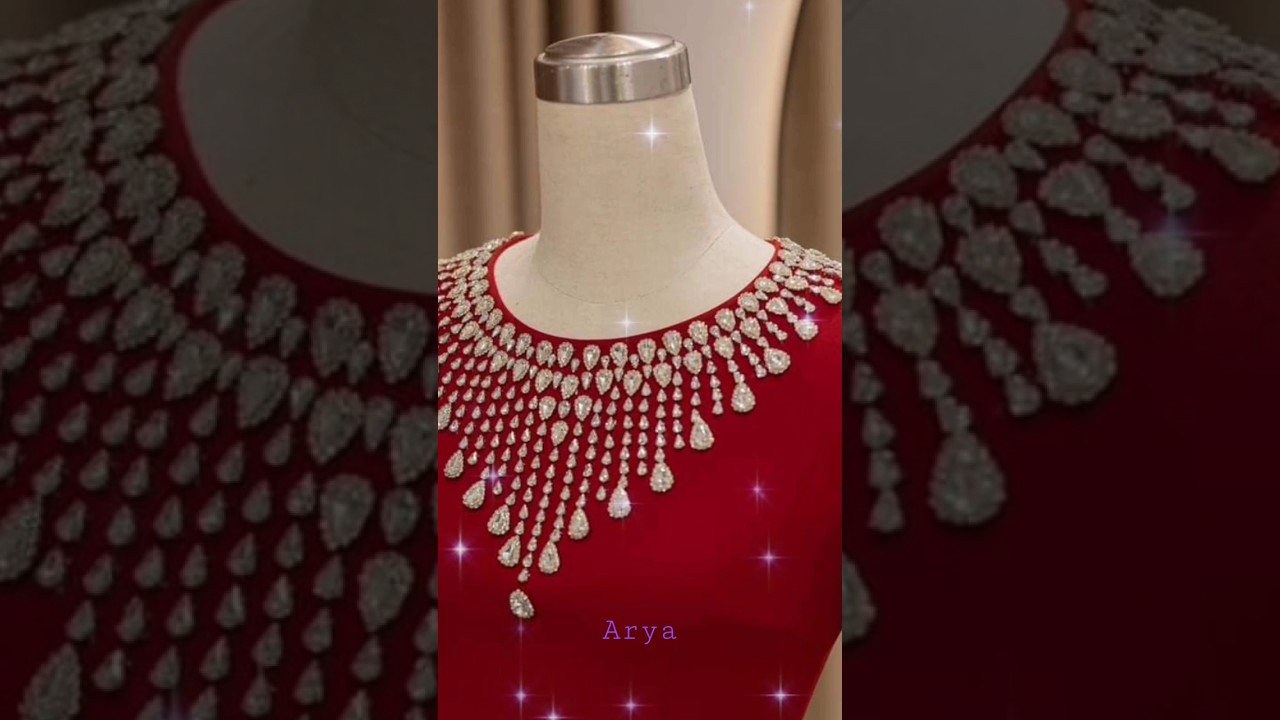 stone work neck design for women suit