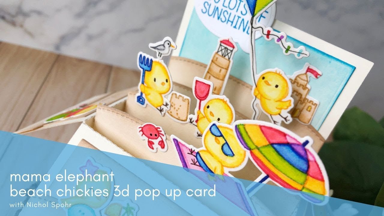 Mama Elephant Beach Chickies 3D Pop Up Scene Card