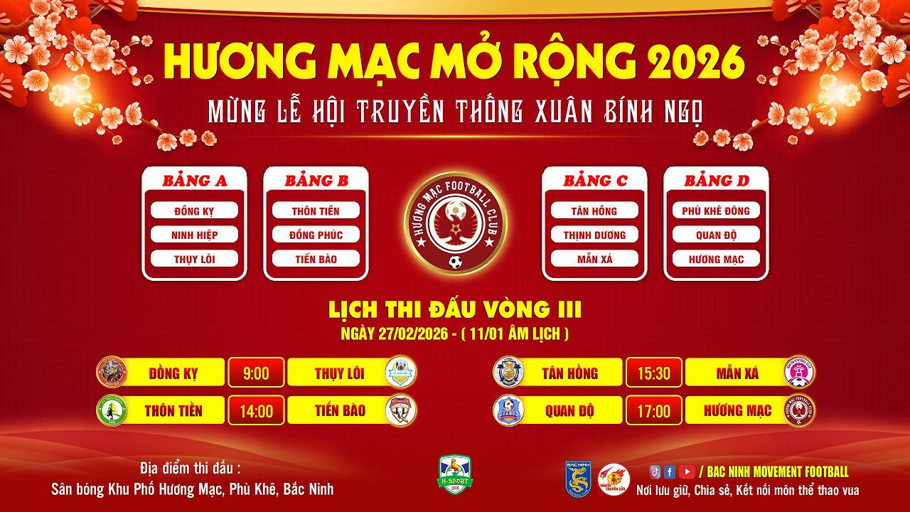 🎥 VÒNG III :  FC HƯƠNG MẠC 🆚 FC QUAN ĐỘ | GIẢI BÓNG ĐÁ HƯƠNG MẠC MỞ RỘNG 2026