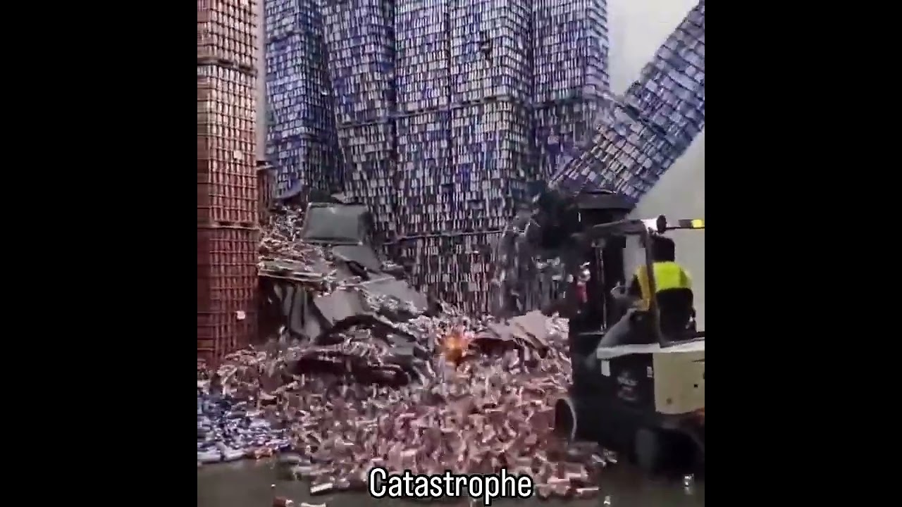 Forklift Catastrophe: Warehouse of Alcohol Cans Destroyed in Shocking Accident
