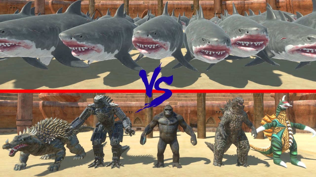 Godzilla Kong MechaGodzilla21 Gigan and Anguirus VS Megalondon Army - Animal Revolt Battle Simulator