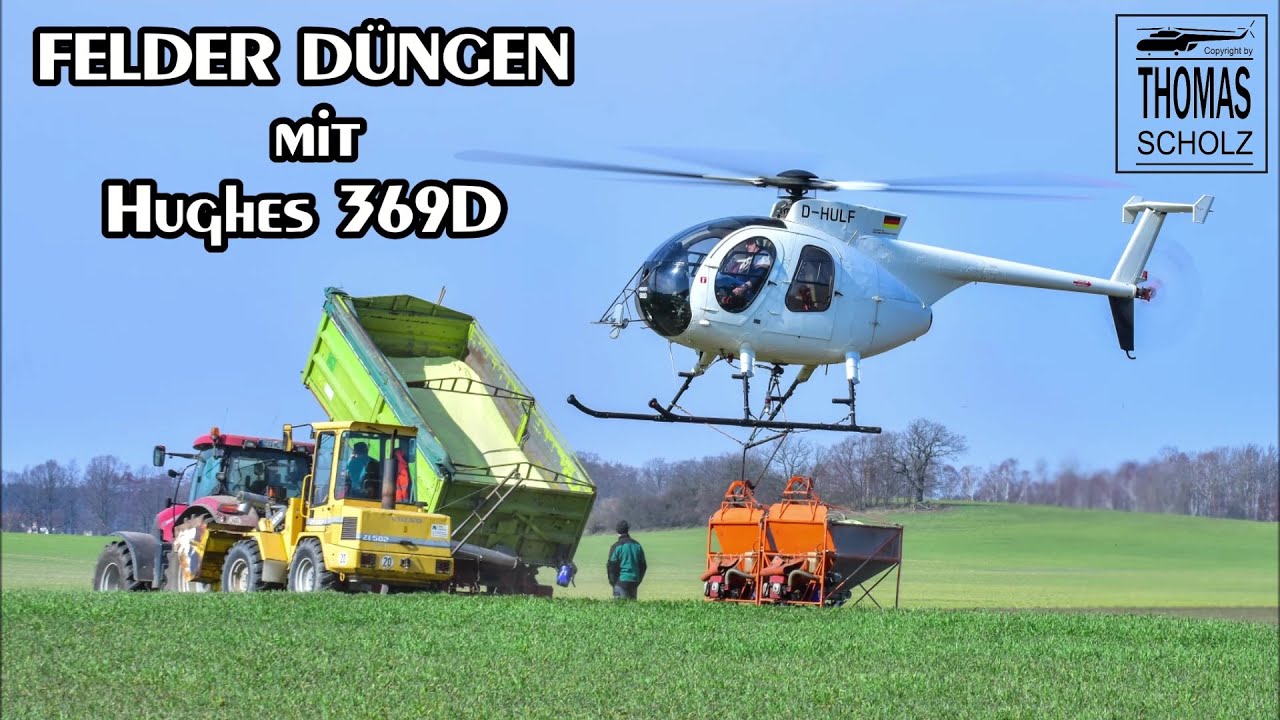 Felder Düngen mit Hubschrauber | Hughes 369D | Field fertilizing with Helicopter | DHD Heliservice