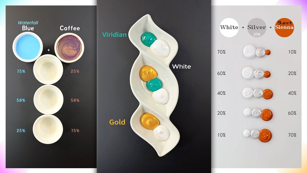 Color Mixing Secrets 🎨 | Waterfall Blue + Coffee | Viridian + White | Gold Shades with etc 😍