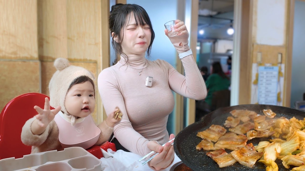 출산 후 2년 만에 꿈이었던 삼겹살에 소주 마신 일본인아내 반응이..