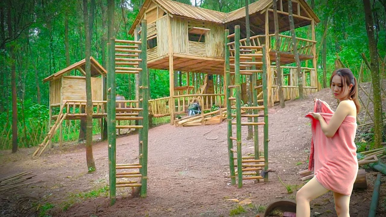 Solo Bushcraft Survival | Build an Amazing Wooden Shelter Using Primitive Skills
