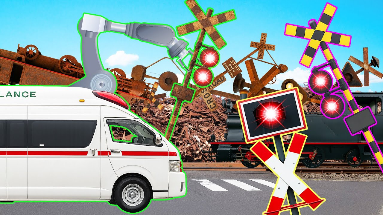 【踏切アニメ】壊れたカンカンをロボットが修理！💥 Rebuilding the broken railroad crossing!