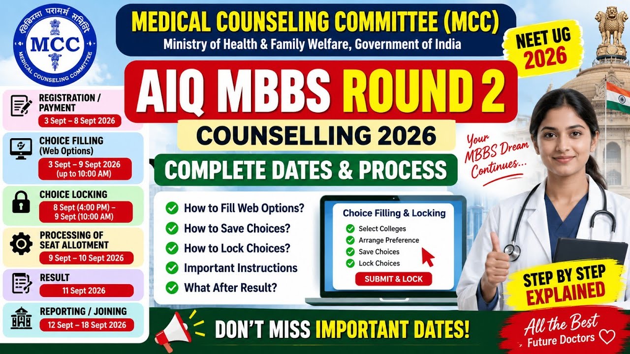MCC AIQ MBBS Round 2 Counselling 2026 | Web Options, Choice Filling, Locking Dates & Result | NEET