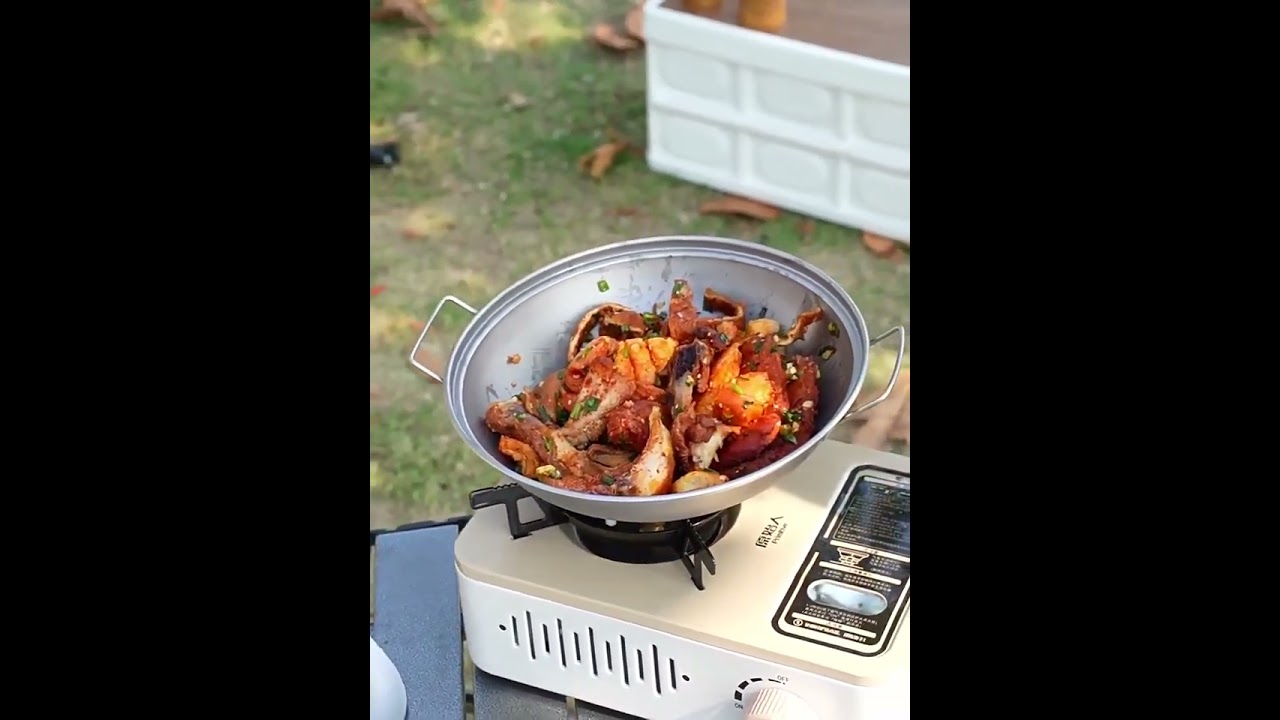 Titanium Wok Pan with Lid Double Handle Induction Cooker Outdoor Camping Alcohol Stove Dry Pot
