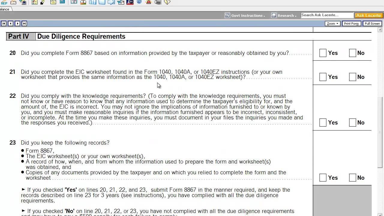 Form 8867, Paid Preparer's Earned Income Credit Checklist