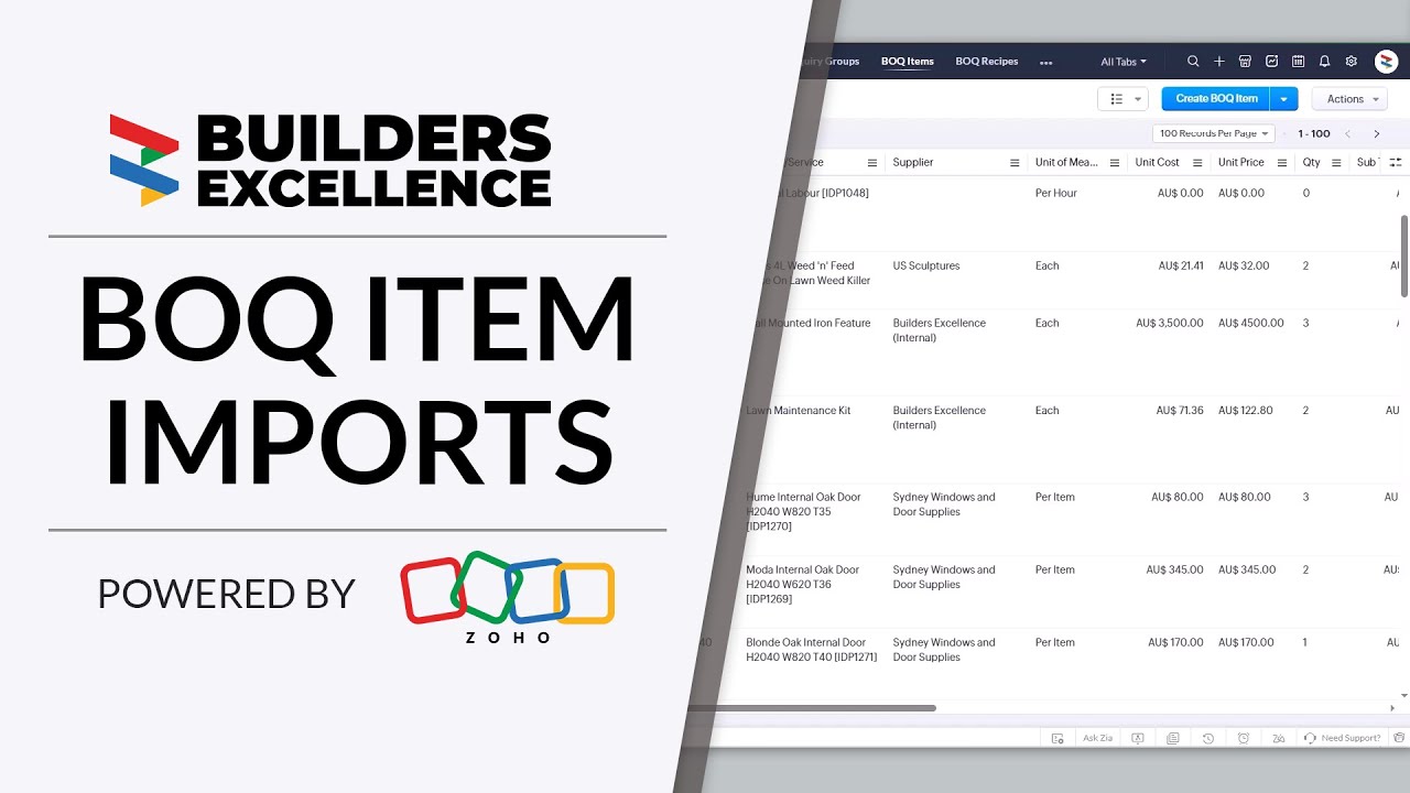 Importing BOQ Item Templates