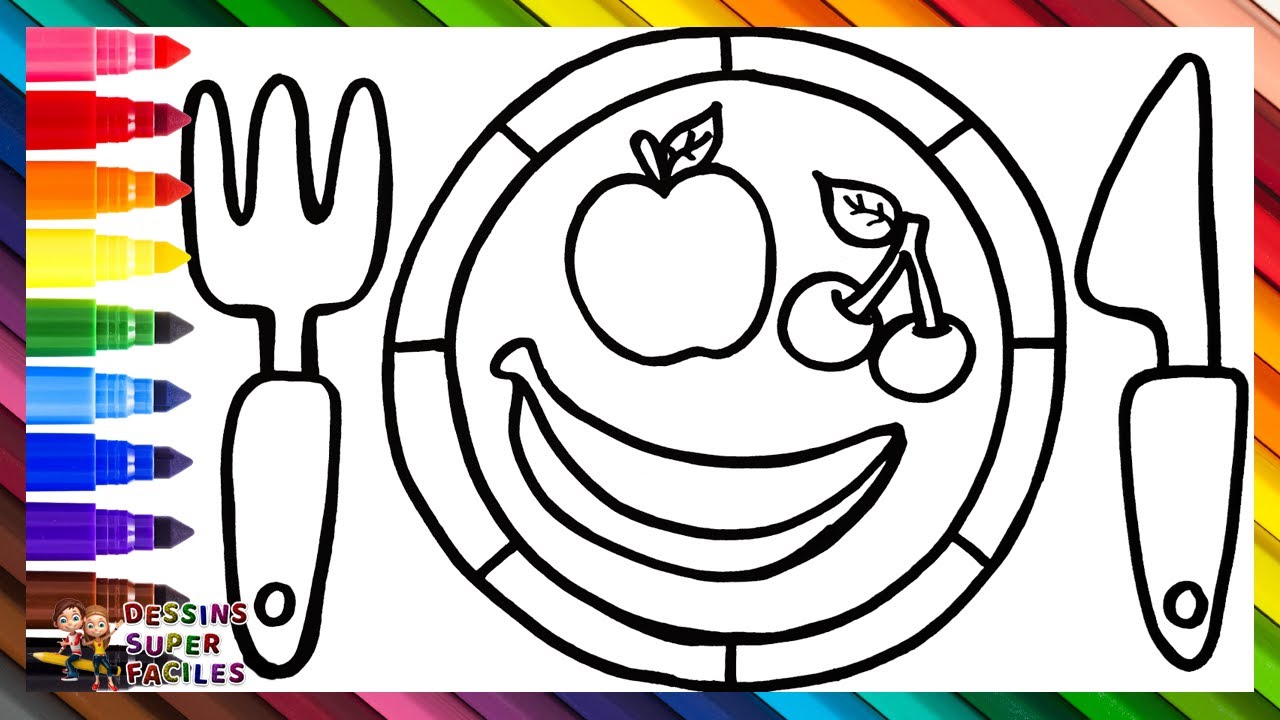 Dessiner Et Colorier Des Fruits Sur Une Assiette 🍽️🍏🍒🍌🌈 Dessins Pour Enfants