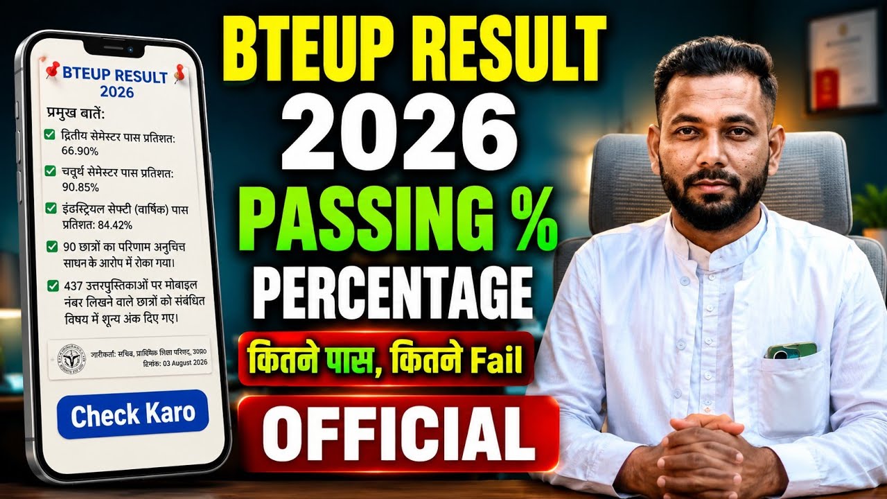 BTEUP RESULT 2026 कितने पास और कितने Fail हुए हैं? BTEUP RESULT PASSING PERCENTAGE 2026