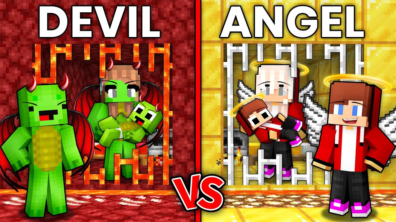 JJ and Mikey : DEVIL vs ANGEL Family Prison Battle in Minecraft ! - Maizen