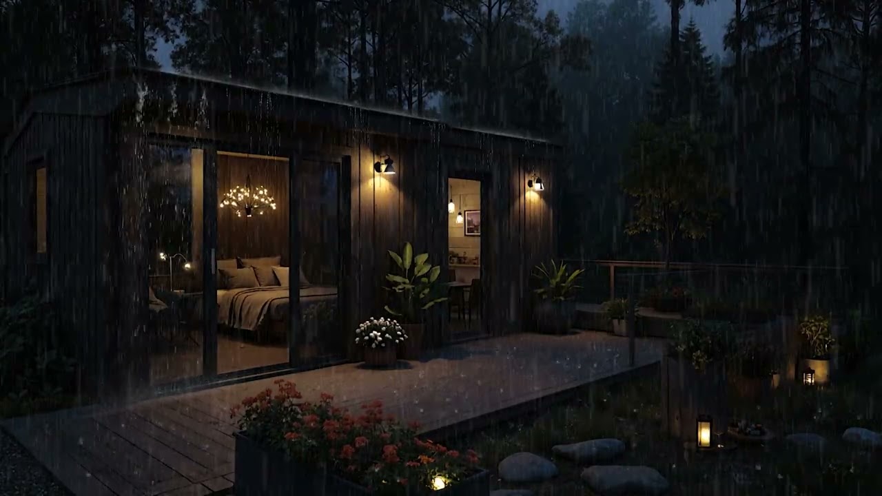 Subtle Rain Echoes on a Forest Cabin Roof 🌧️ Cozy Night Room Ambience | 4K – No Ads
