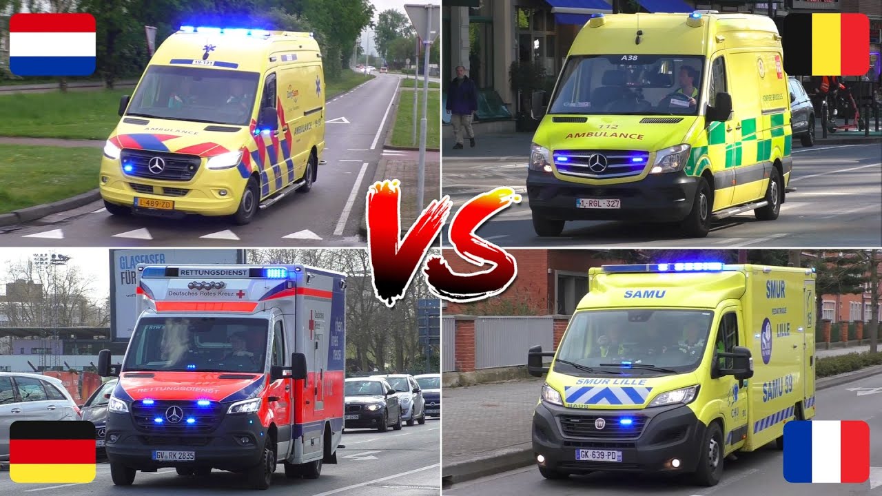 🇪🇺 Ambulances NL, BE, DE & FR responding with lights and siren - Which country do you like the most?