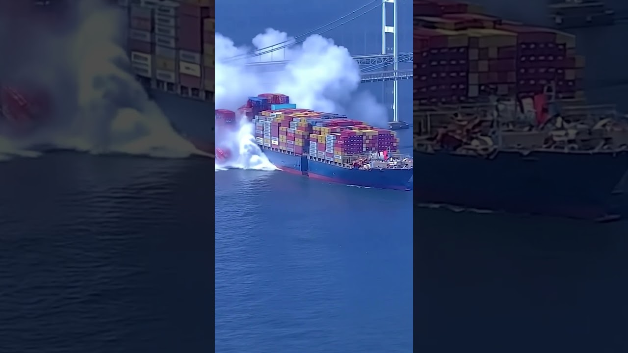 Cargo Ship Hit Bridge and Explodes #shorts