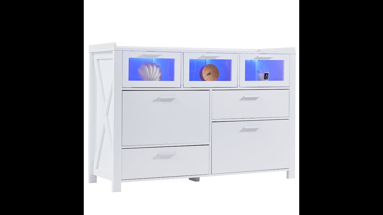 Assemble: VECELO 7-Drawer Bedroom Dresser with LED Lights Metal Handles