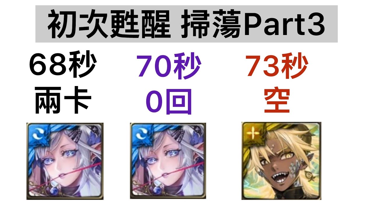 掃蕩遊戲Part3 阿賴68秒兩卡1C/阿賴70秒0回/帝釋天73秒兩卡空轉 無腦速刷 初次甦醒【神魔之塔】