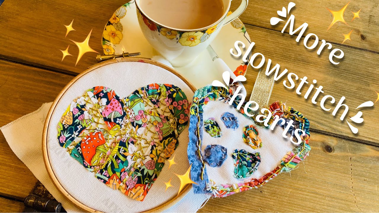 #slowstitch hearts of love gentle creating reuse  ♻️ fabric scraps