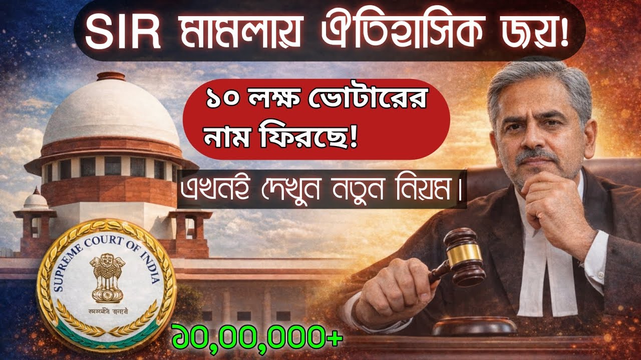 SIR মামলায় সুপ্রিম কোর্টের ঐতিহাসিক রায়! ১০ লক্ষ ভোটারের নাম নিয়ে বড় ঘোষণা।