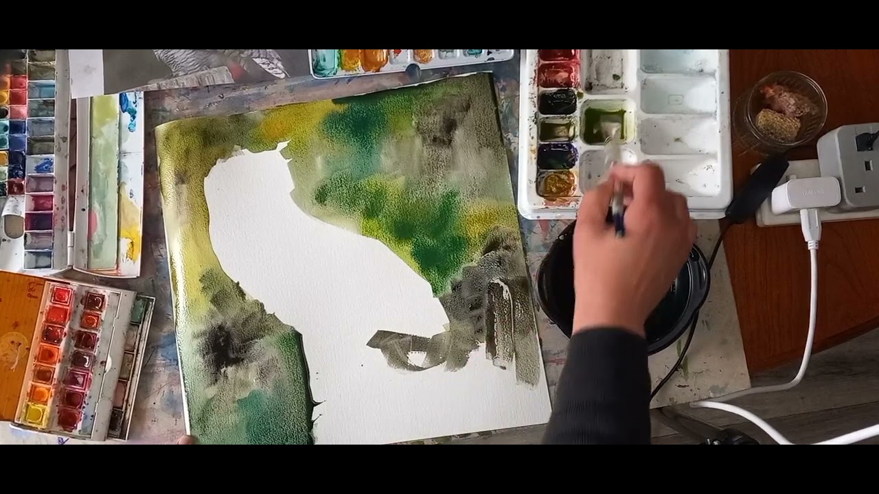 fond aquarellé, la chouette
