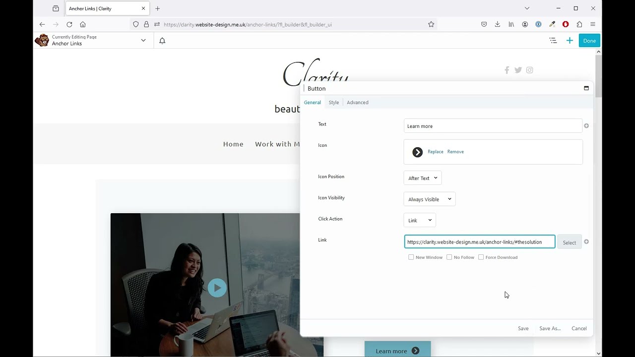 Adding anchor links with beaver builder