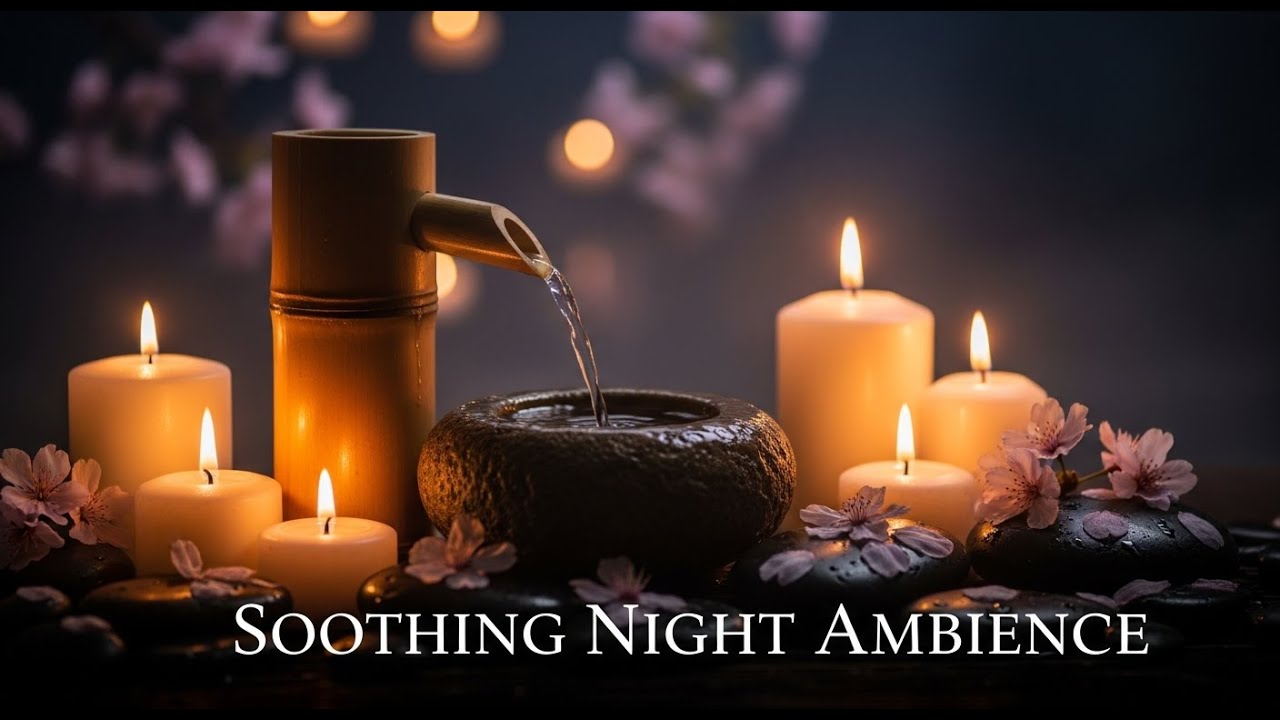 Healing Zen Flow Harmony Bamboo Fountain and Candle Glow for Deep Sleep Meditation Healing Serenity