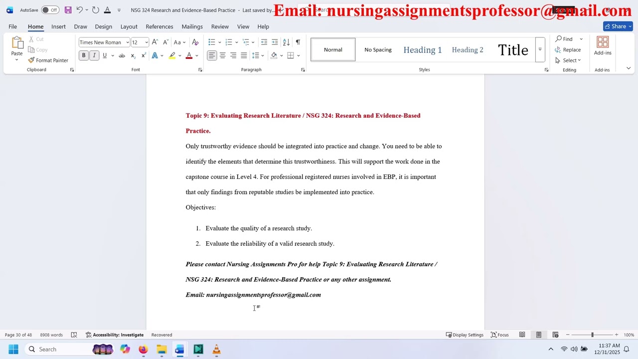 Topic 9: Evaluating Research Literature / NSG 324: Research and Evidence-Based Practice.