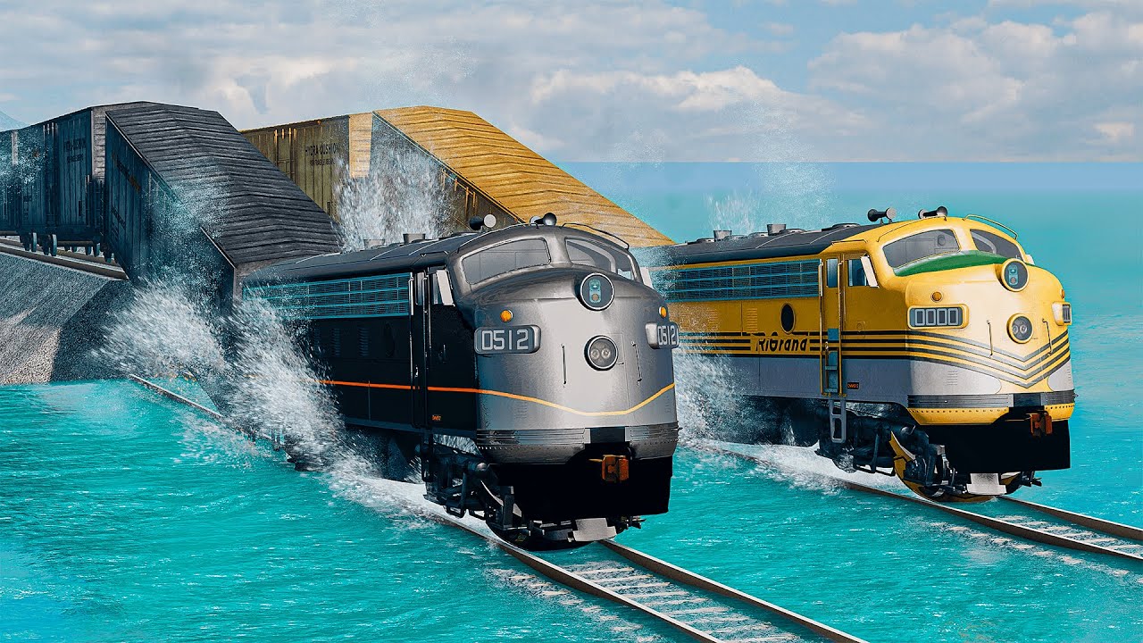 Christmas Double Trains vs Destroyed Rails🔥Soft Christmas Jazz Music & Gentle Falling Snow- BeamNg