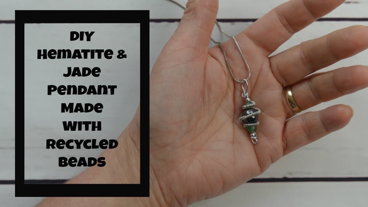 DIY Hematite and Jade Pendant made with Recycled Beads