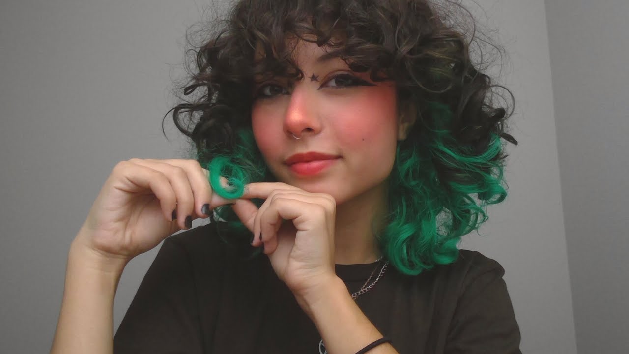 ASMR - playing with MY curly hair (whispers, finger combing, hair oil)