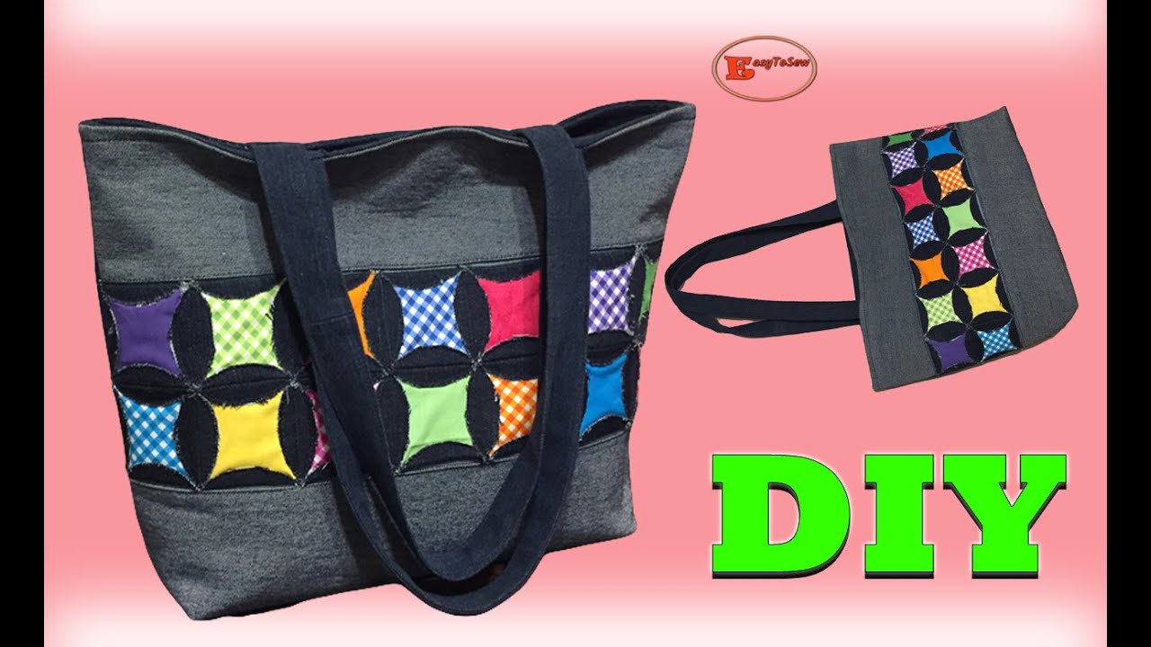 MAKING TOTE BAG WITH CIRCLES SHAPES TUTORIAL | PATCHWORK TOTE BAG SEWING