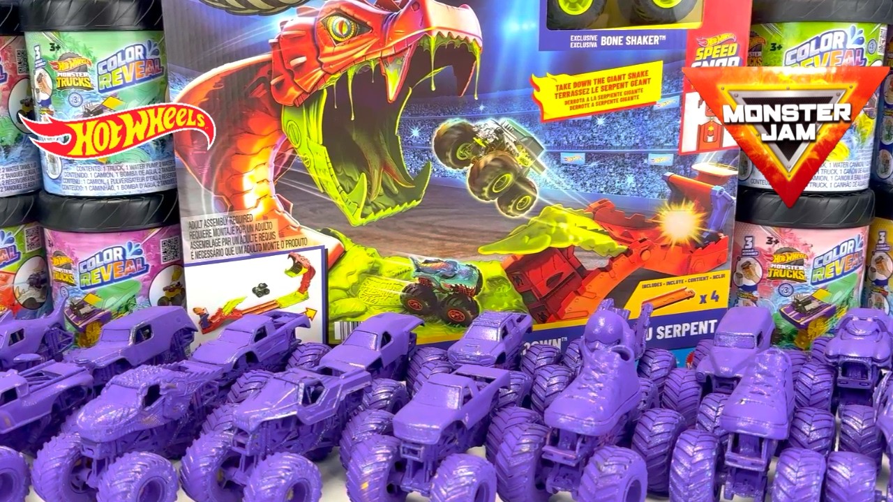 🤯22X Hot Wheel MONSTER TRUCK & Monster Jam MONSTER TRUCK Custom Color Reveal Snake Slam Takedown