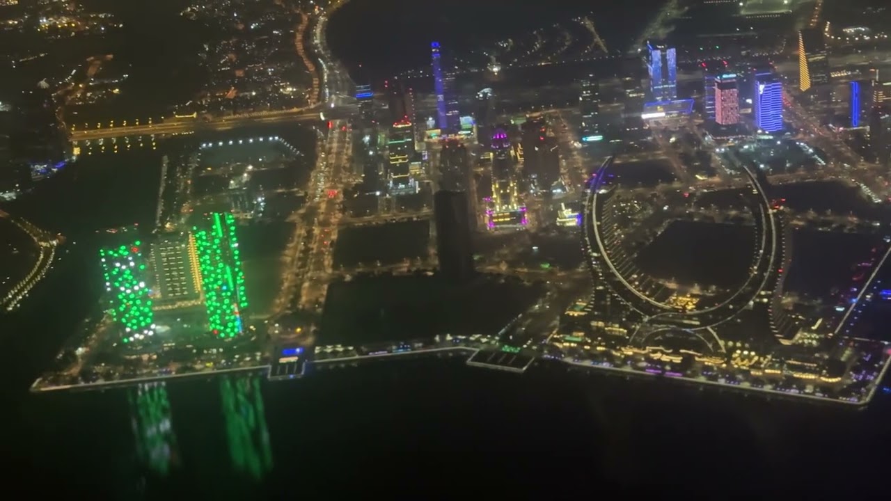 Doha Night View from Qatar Airways B787-9 Dreamliner | Aerial View of Qatar