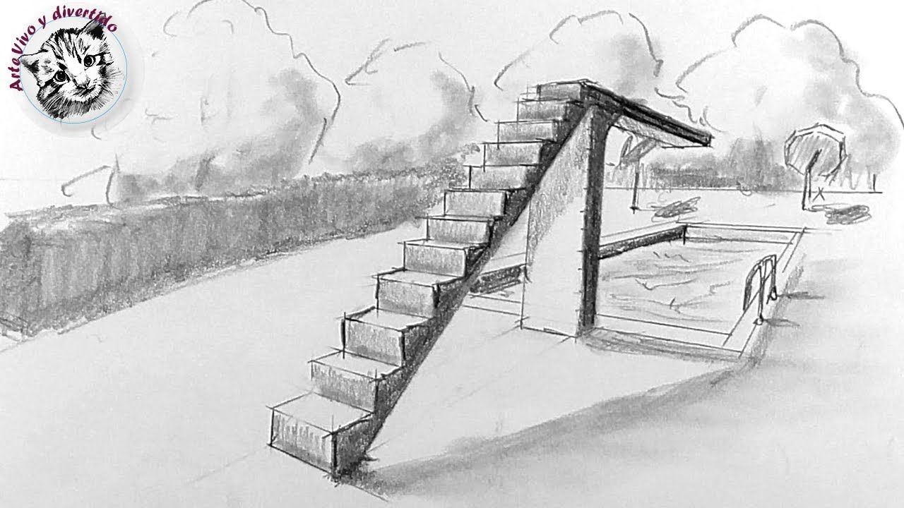 Como Dibujar una Escalera en Perspectiva de 2 Puntos muy F&aacute;cil y Paso a Paso