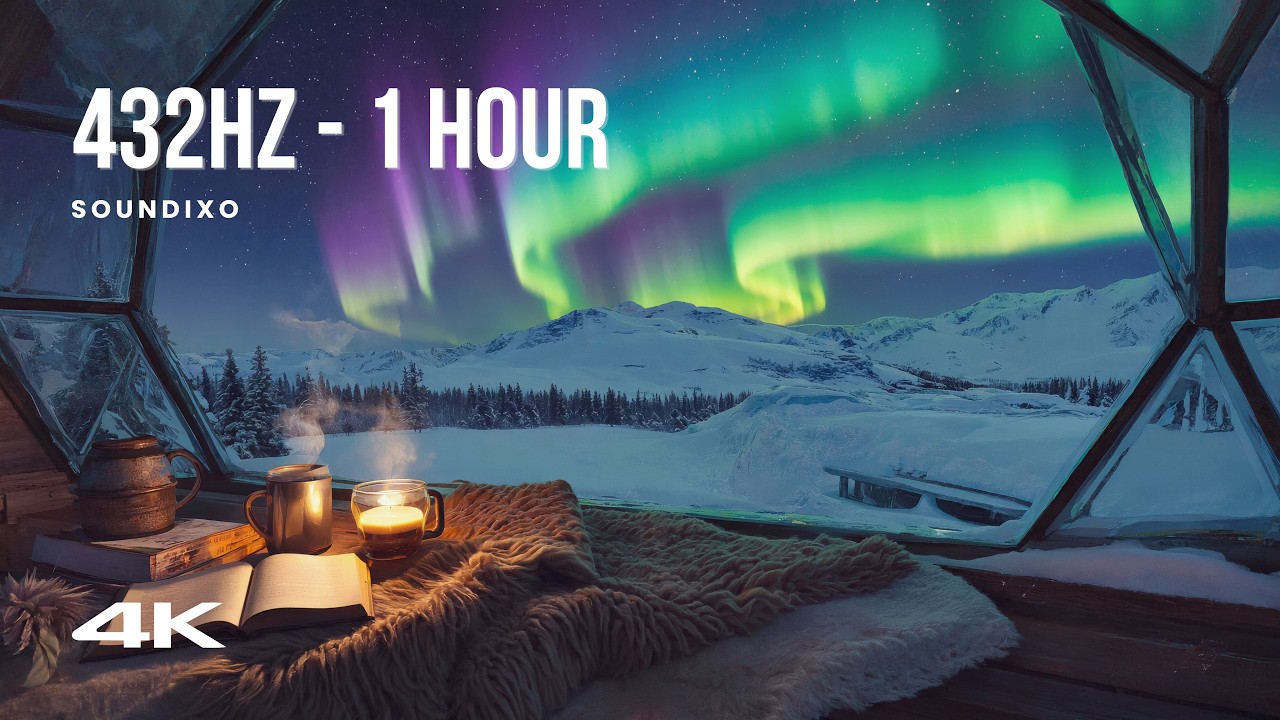 432Hz Deep Sleep Music • Magical Northern Lights & Cozy Winter Cabin Ambience (1 Hour)