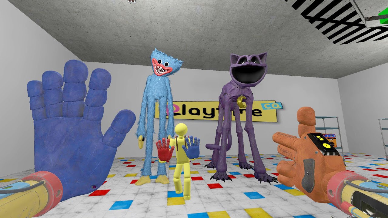 CatNap & Huggy Wuggy from Poppy PlayTime Chapter 4 Chase 100 Players in Fabric in Garry's Mod