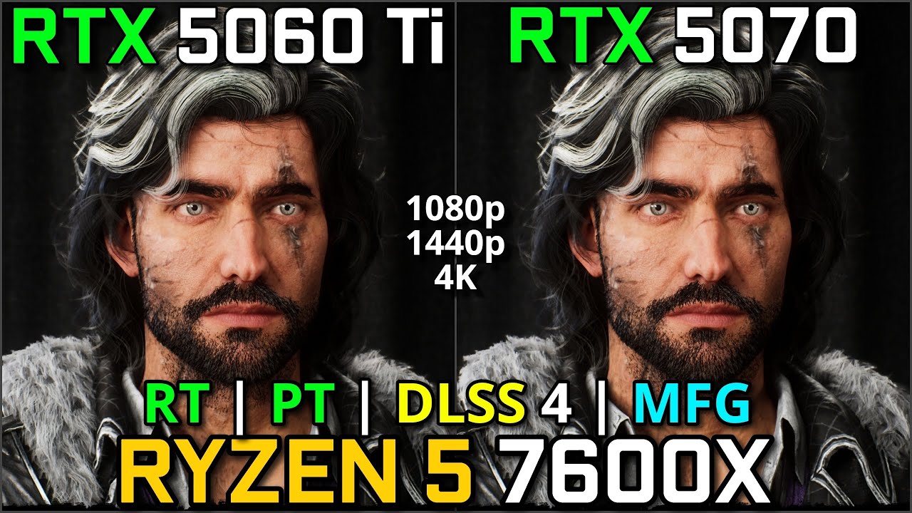 RTX 5060 Ti vs RTX 5070 | RYZEN 7600X | Ultimate Ray Tracing Battle | DLSS4 + MFG | 1080p, 1440p, 4K